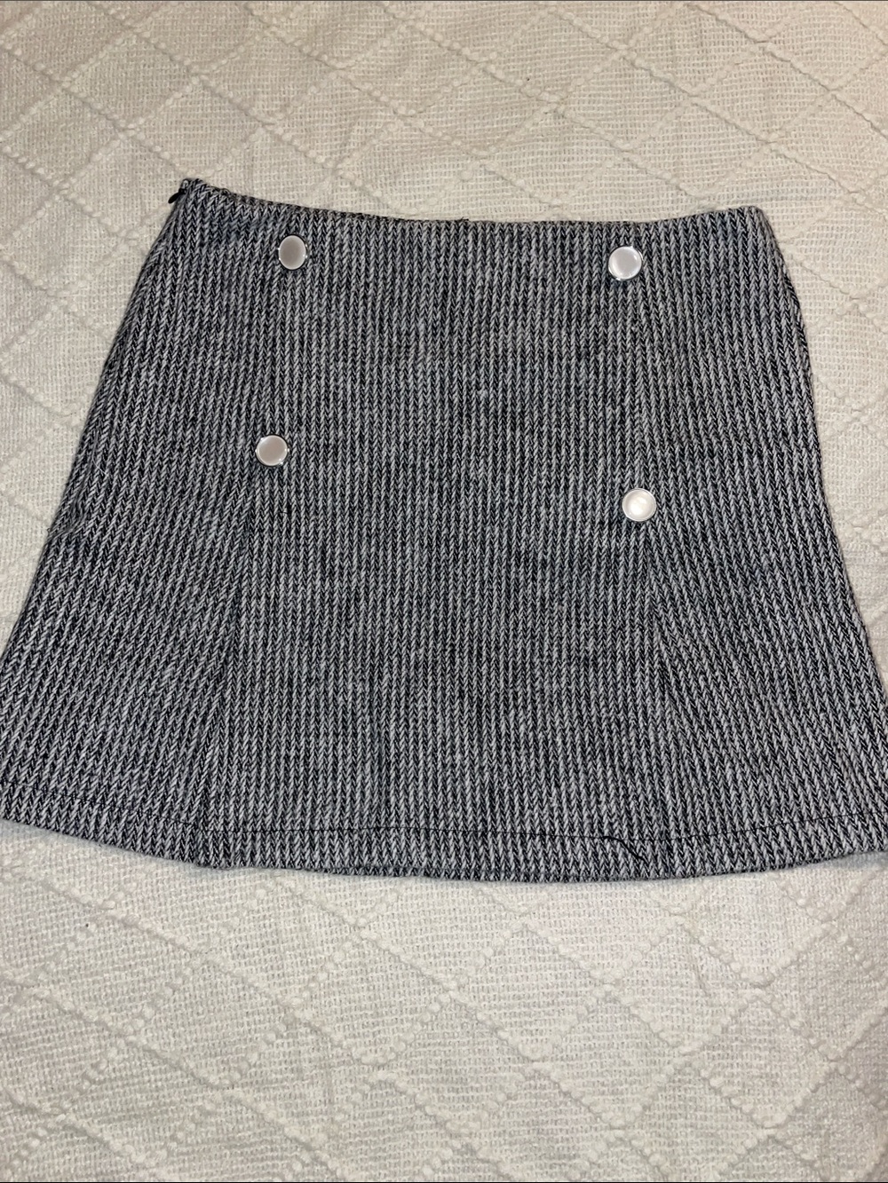 Women's Black and White Tweed Button-Accent Mini Skirt